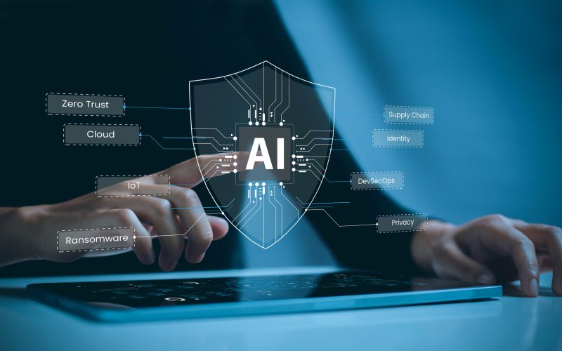 Internet users using tablet through cybersecurity using artificial intelligence. Cybersecurity concept us technology that can be used to detect and respond to threats in real time and automatically. Internet users using tablet through cybersecurity using artificial intelligence. Cybersecurity concept us technology that can be used to detect and respond to threats in real time and automatically.
